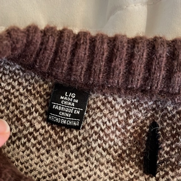 Hudson  Checkered Pattern Brown and Cream Men's Crewneck Sweater Size L - Picture 5 of 12